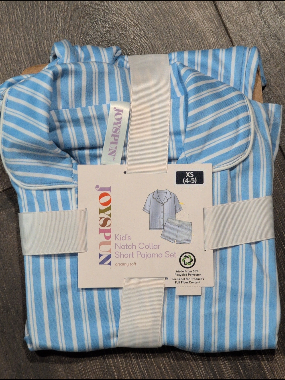 NWT Girls 2-Piece Blue Striped Pajama Set- Shorts, Notch Collared- Size XS(4-5)